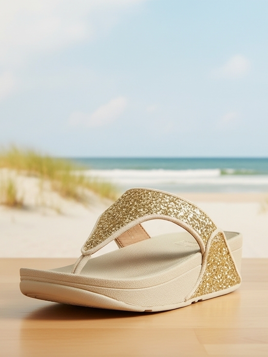 Fitflop Shoes - Fitflop Glitter Thong Wedge Sandal - Gold 5 Women/3-3.5 Youth